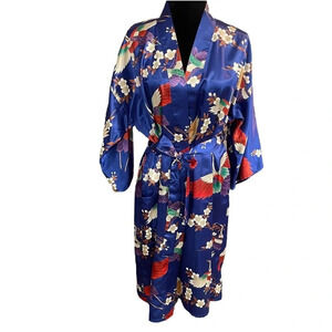 Vintage Ichiban Japanese Blue Floral Robe Japan Traditional Kimono Haori 42
